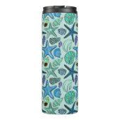 Schatten der blauen Seashells und des Thermosbecher (Rückseite)