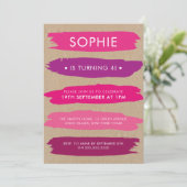 Schatten der rosa Pinselstriche Mädchen am 4. Gebu Einladung (Stehend Vorderseite)