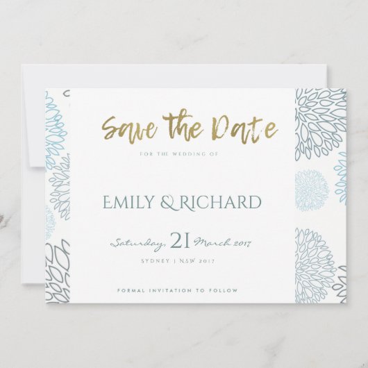 SCHATTEN DES BLAUEN DAHLIA PATTERN SAVE THE DATE (Vorderseite)