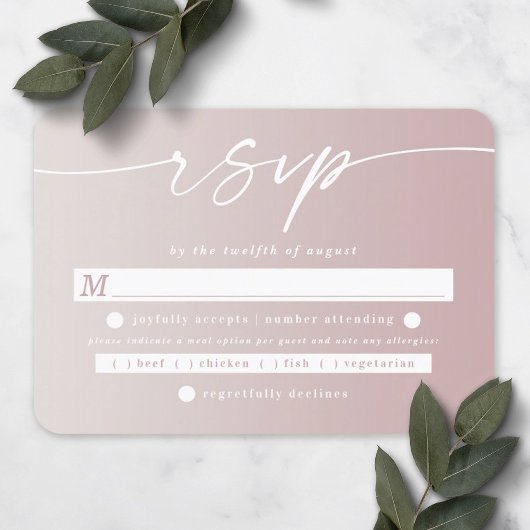 Schatten Dusty Mauve & Off-White Wedding Meal Choi RSVP Karte