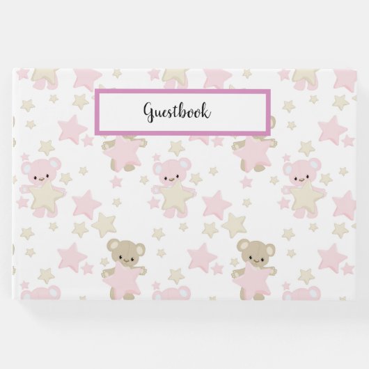 SCHATTEN FÜR PINK & TAN TEDDY BÄREN & STERNE GÄSTEBUCH (Vorderseite)