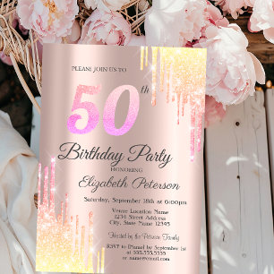 Schatten Glitter Drips Rose Gold 50th Birthday Einladung