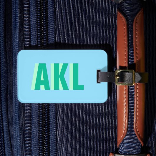 Schatten-Monogramm Pastellblau Grün Personalisiert Gepäckanhänger (Vorderseite Insitu 4)