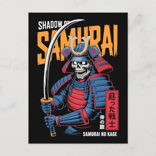 Schatten-Samurai-Skelett-Krieger in blauer Rüstung Postkarte (Vorderseite)