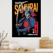 Schatten-Samurai-Skelettkrieger in blauer Rüstung  Poster (Küche)
