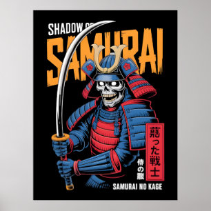 Schatten-Samurai-Skelettkrieger in blauer Rüstung  Poster