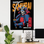 Schatten-Samurai-Skelettkrieger in blauer Rüstung  Poster (Heimbüro)