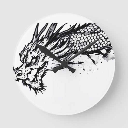 Schatten-Schuppen-Drache Runde Wanduhr (Vorderseite)