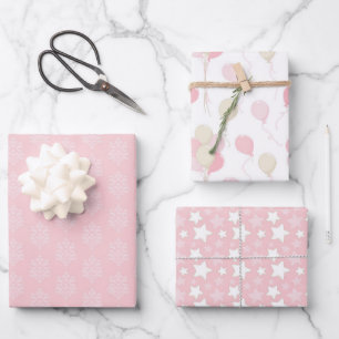 SCHATTEN VON PINK & TAN BALLOONS & STARS GESCHENKPAPIER SET