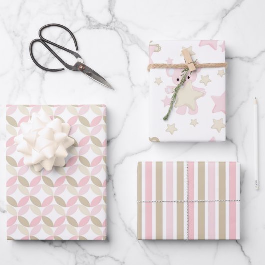 SCHATTEN VON PINK & TAN TEDDY BÄRS STARS & STRIPES GESCHENKPAPIER SET (Vorderseite)