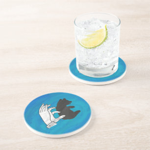 Schattenbärwürfel auf Blau Getränkeuntersetzer