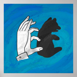 Schattenbärwürfel auf Blau Poster