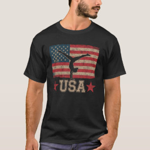 Schattenbild Weibliche Turnerin US-Flagge Mädchen T-Shirt