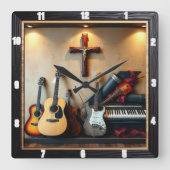 Schattenbox für Musikinstrumente Quadratische Wanduhr (Vorderseite)