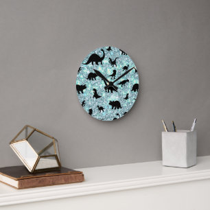 Schattendino Dinosaurier auf Gradientengalaxie Runde Wanduhr