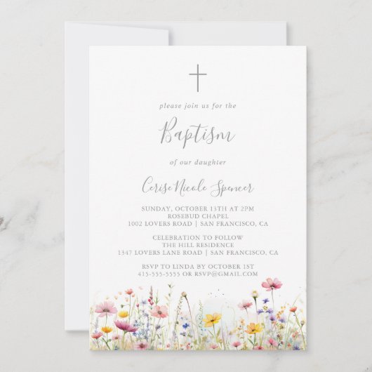 Schattenfarbige Wildblume Taufe Einladung (Vorderseite)