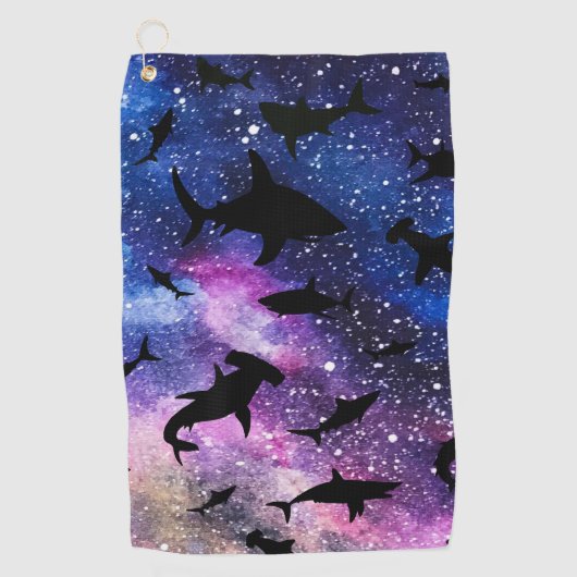 Schattenhai Haiwal in Gradientengalaxie Weltraum Golfhandtuch (Vorderseite)