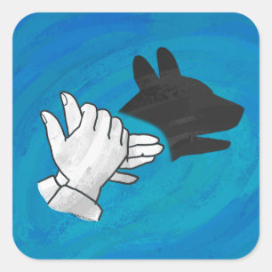 Schattenhund auf blau quadratischer aufkleber