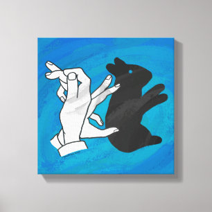 Schattenkaninchen auf Blau Leinwanddruck