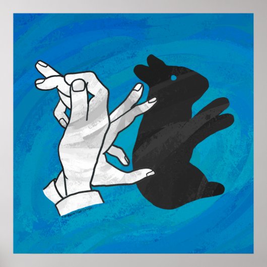 Schattenkaninchen auf Blau Poster (Vorne)