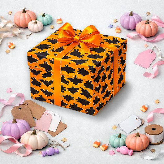 Schattenpuppet Orange Halloween-Fledermausmuster Geschenkpapier