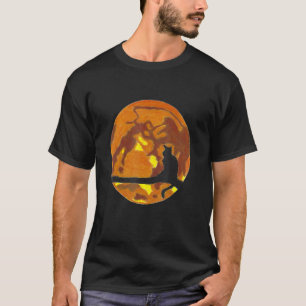 Schattenriss einer schwarzen Katze vor einem orang T-Shirt