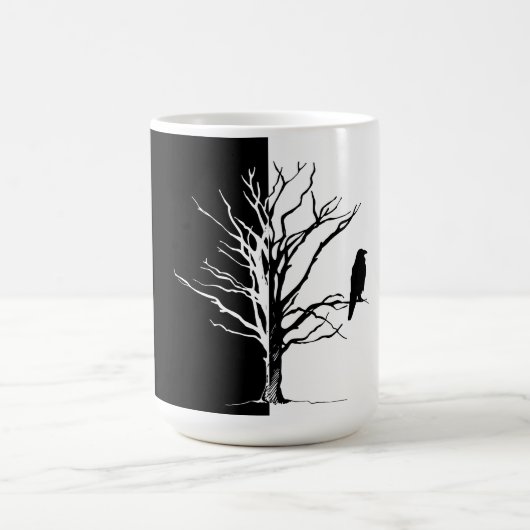 Schattenriss Schwarzer Vogel Rabe Kaffeetasse (Mittel)