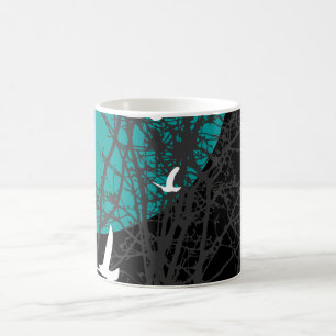 Schattenrissbildschirmpfeifen Vögel Kaffeetasse