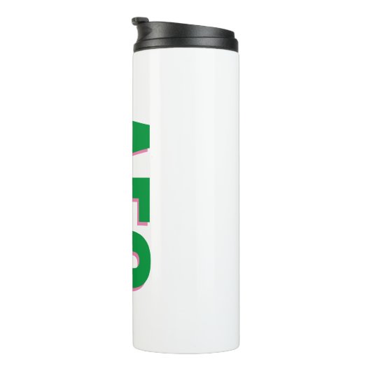 Schattentext Drei Anfänglich Modernes Monogramm Thermosbecher (Nach rechts gedreht)