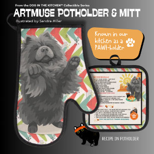 SCHATTIERTE LADY -CHOW DOG Ofenhandschuh und Topfl & Topflappen-Set