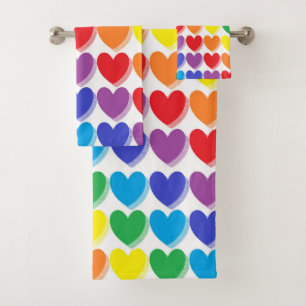 Schattierte Regenbogen-Herzen Badhandtuch Set
