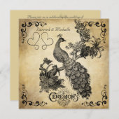 Schattierte Vintage Pfau-Hochzeits-Sahneeinladung Einladung (Vorne/Hinten)