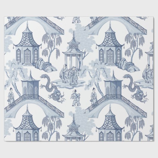 Schattierungen der blauen Pagode Chinoiserie Muste Geschenkpapier (Flach)