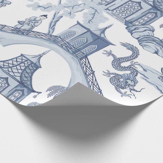Schattierungen der blauen Pagode Chinoiserie Muste Geschenkpapier (Ecke)