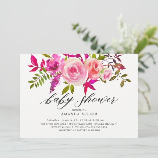 Schattierungen der rosa Blumendusche Einladung (Stehend Vorderseite)