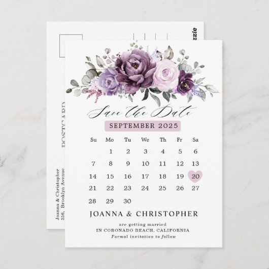 Schattierungen des Lila Kalenders Save the Date Postkarte (Vorne/Hinten)
