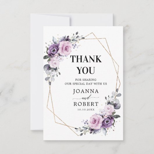 Schattierungen Lila Blooms Geometrische Hochzeiten Dankeskarte (Vorderseite)