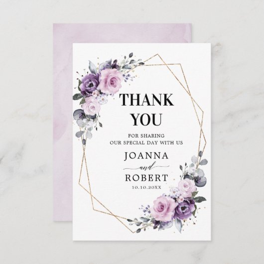 Schattierungen Lila Blooms Geometrische Hochzeiten Dankeskarte (Vorne/Hinten)