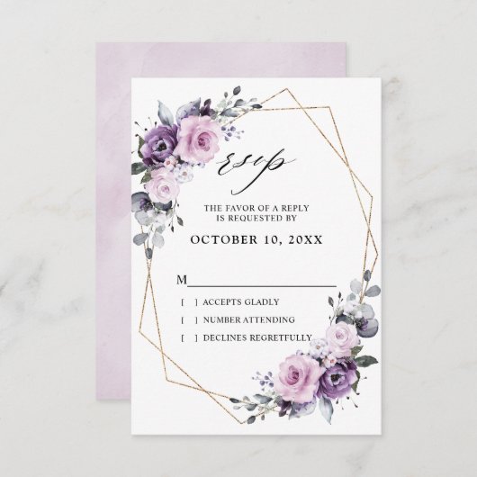 Schattierungen Lila Blooms Geometrische Hochzeiten RSVP Karte (Vorne/Hinten)