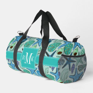 Schattierungen von blauen Muscheln und Sternengefl Duffle Bag