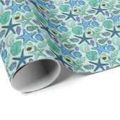 Schattierungen von blauen Muscheln und Sternengefl Geschenkpapier (Rolleneckpunkt)