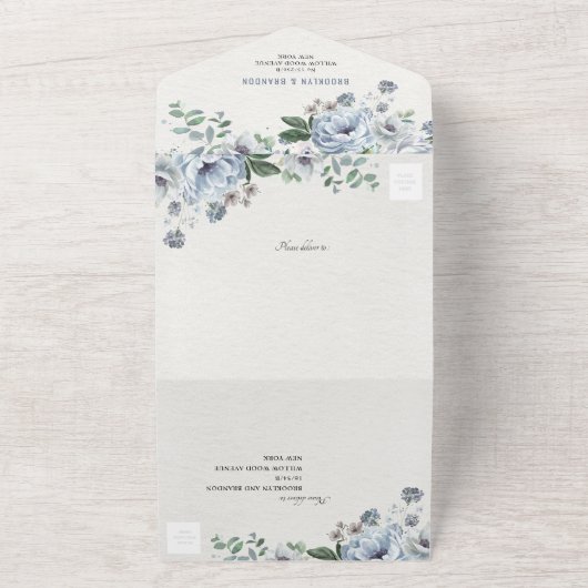 Schattierungen von Gray Dusty Blue Winter Rustikal All In One Einladung (Außenbereich)