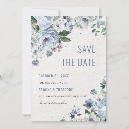 Schattierungen von Gray Dusty Blue Winter Rustikal Save The Date (Vorderseite)