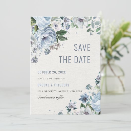 Schattierungen von Gray Dusty Blue Winter Rustikal Save The Date (Stehend Vorderseite)