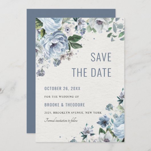Schattierungen von Gray Dusty Blue Winter Rustikal Save The Date (Vorne/Hinten)