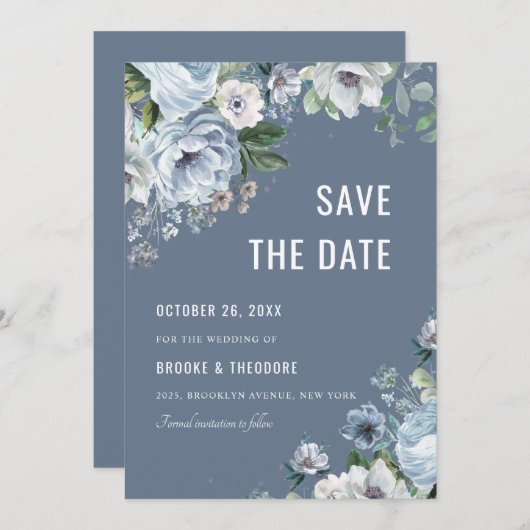 Schattierungen von Gray Dusty Blue Winter Rustikal Save The Date (Vorne/Hinten)