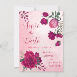 Schattierungen von Magenta Rosa Moderne florale Bo Save The Date