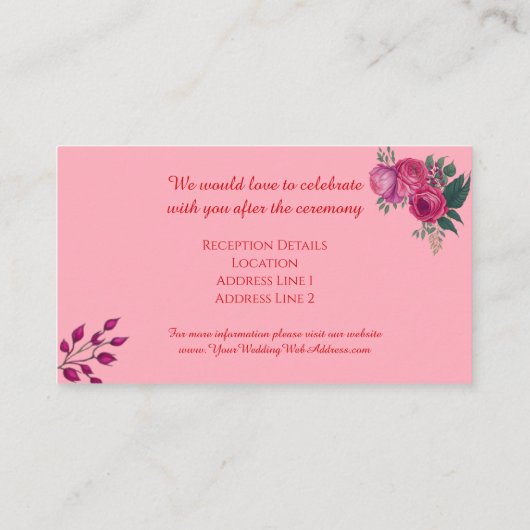 Schattierungen von Magenta Rosa Moderne Hochzeit Begleitkarte (Rückseite)