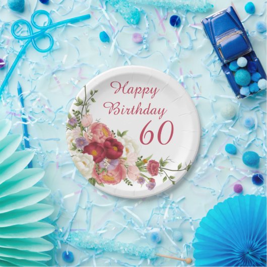 Schattierungen von Pink White Peony Blume Happy Bi Pappteller (Party)