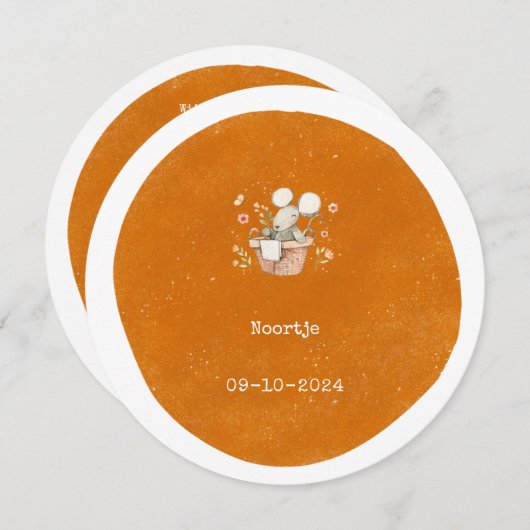 Schattig baby muisje op geel / oranje achtergrond einladung (Vorne/Hinten)